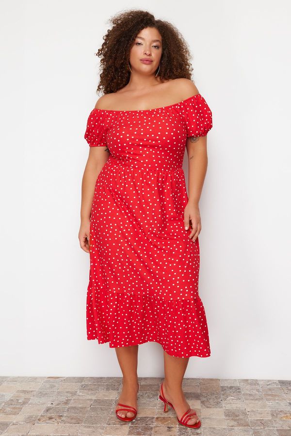 Trendyol Trendyol Curve Red Polka Dot Patterned Knitted Dress