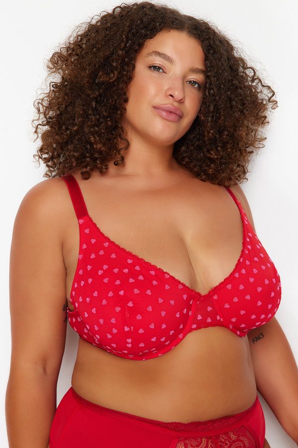 Trendyol Trendyol Curve Red Polka Dot Stranded Mesh Plus Size Bra