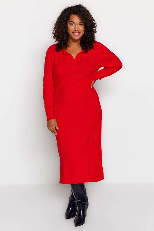 Trendyol Trendyol Curve Red Polo Neck Knitwear Dress