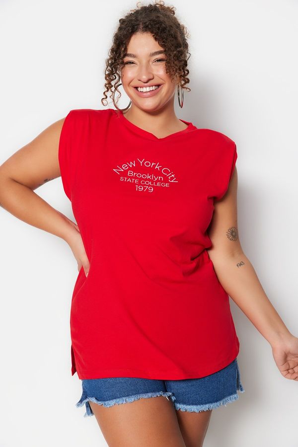 Trendyol Trendyol Curve Red Printed Knitted T-Shirt