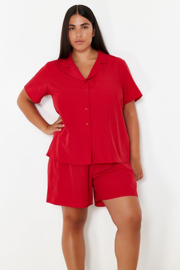 Trendyol Trendyol Curve Red Shirt Collar Woven Pajama Set