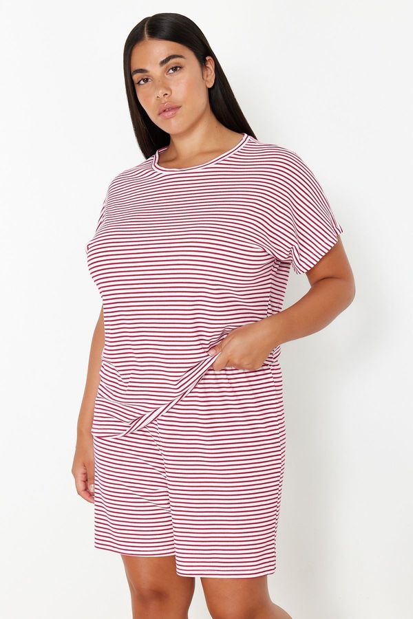 Trendyol Trendyol Curve Red Striped Crew Neck Knitted Pajama Set