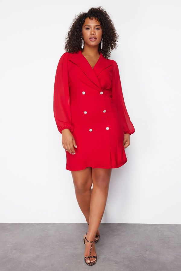 Trendyol Trendyol Curve Red Woven Jacket Dress