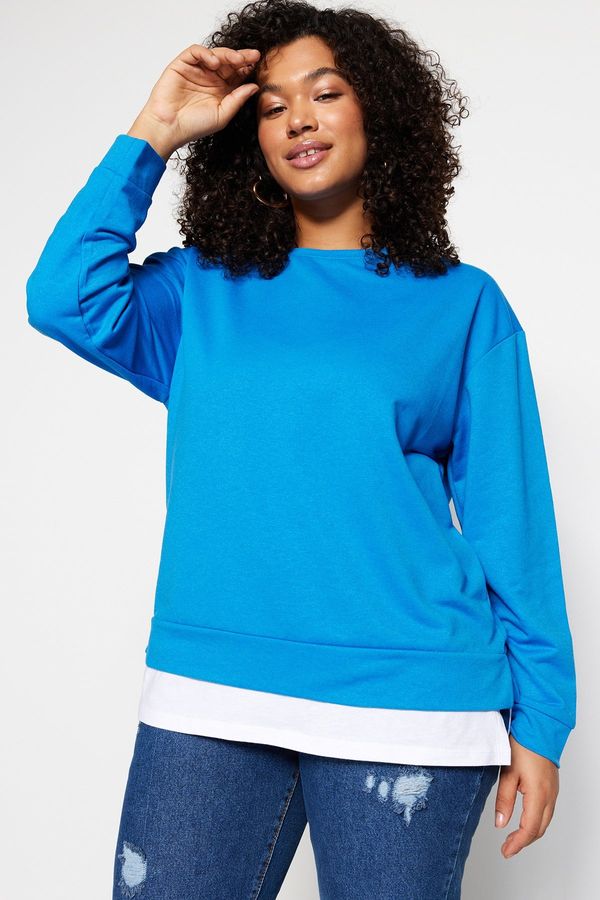 Trendyol Trendyol Curve Saks Bottom T-Shirt Pull-out Look Knitted Sweatshirt