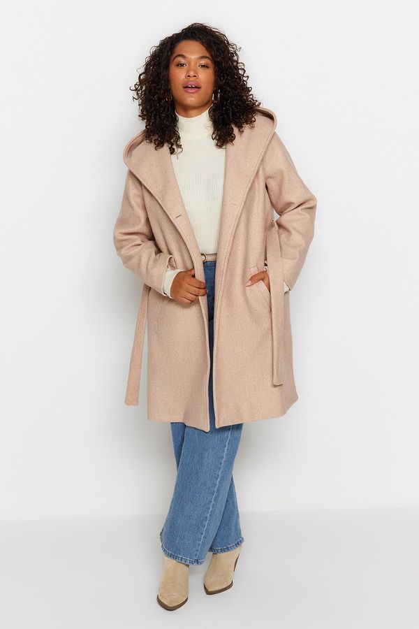 Trendyol Trendyol Curve Stone Belted Double Breasted Closed Coat