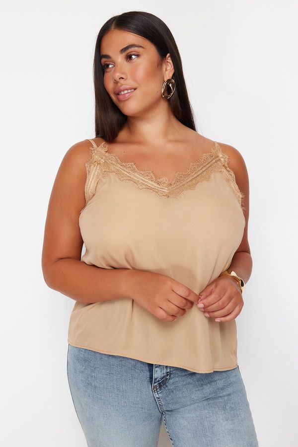 Trendyol Trendyol Curve Stone Strap Lace Woven Plus Size Blouse