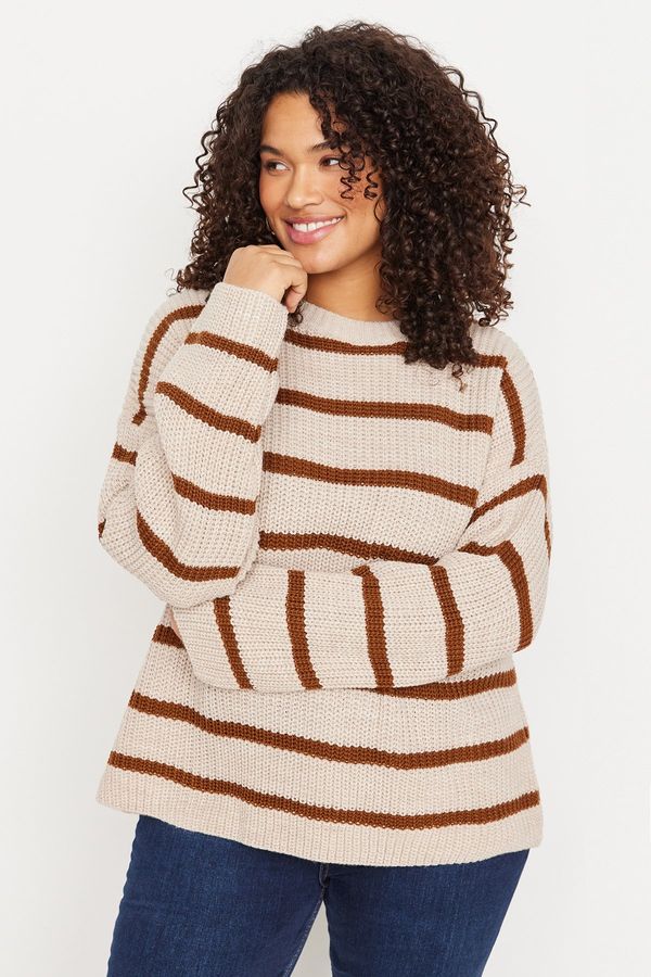 Trendyol Trendyol Curve Stone Striped Relax Pattern Off Shoulder Knitwear Sweater