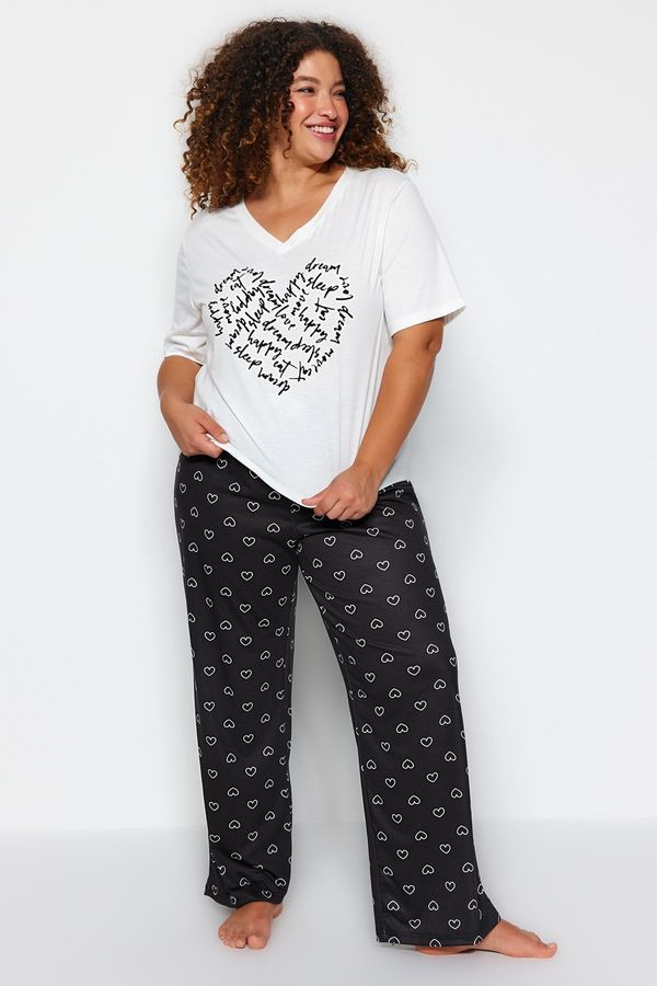 Trendyol Trendyol Curve White Heart Patterned Knitted Pajama Set