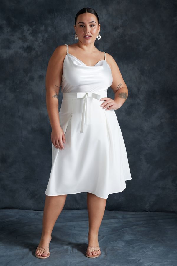 Trendyol Trendyol Curve White High Ribbon Detailed Woven Bridal Skirt
