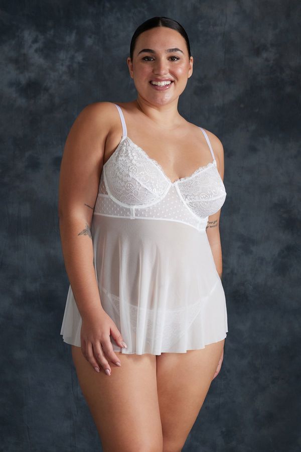 Trendyol Trendyol Curve White High Waist Underwire Babydoll & Thong Set