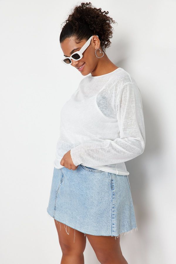 Trendyol Trendyol Curve White Linen Look Transparent Knitted Blouse