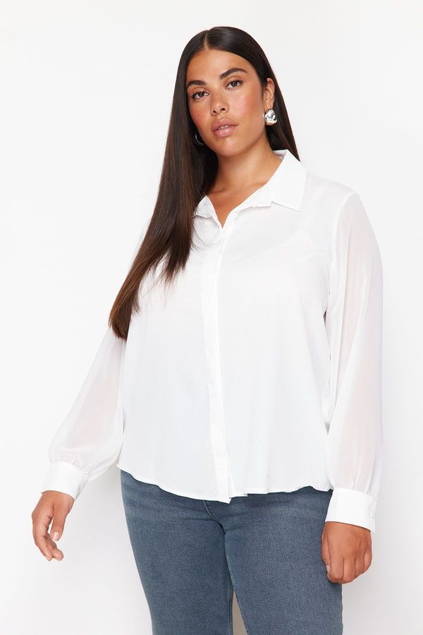 Trendyol Trendyol Curve White Long Sleeve Buttoned Chiffon Woven Plus Size Shirt