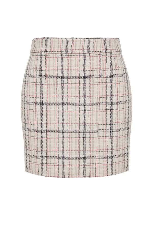 Trendyol Trendyol Curve White Plaid Patterned Tweed Skirt