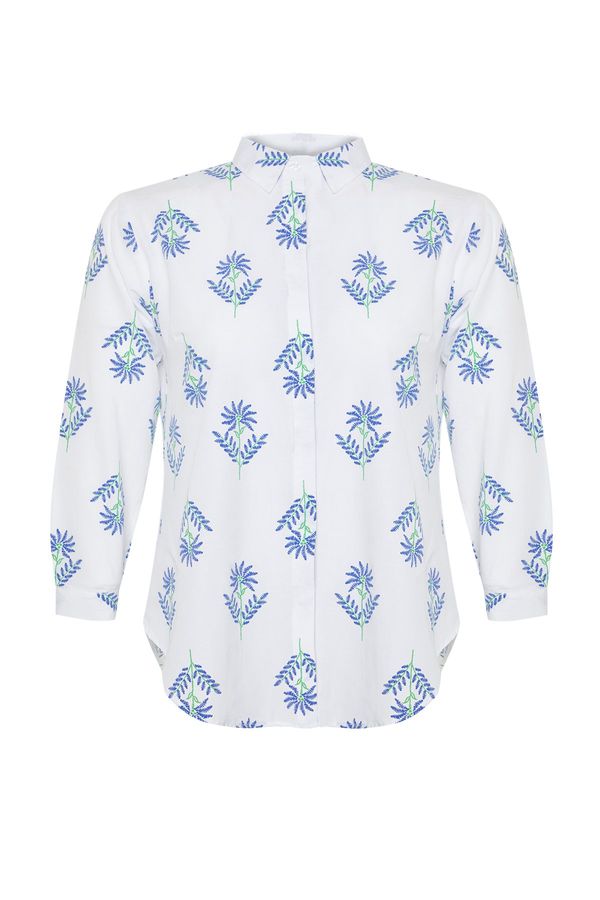 Trendyol Trendyol Curve White Plus Size Tropical Patterned Shirt