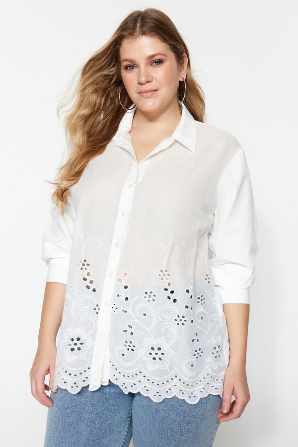 Trendyol Trendyol Curve White Woven Scallop Detailed Shirt