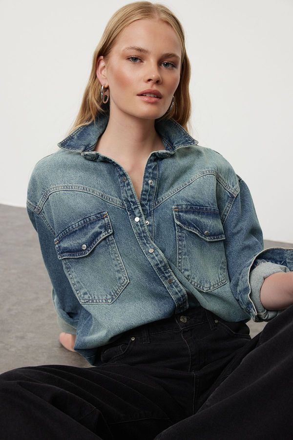 Trendyol Trendyol Dark Blue Denim Shirt