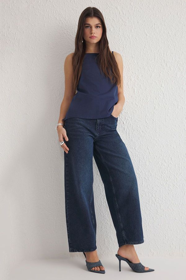 Trendyol Trendyol Dark Blue High Waist Barrel Baggy Jeans