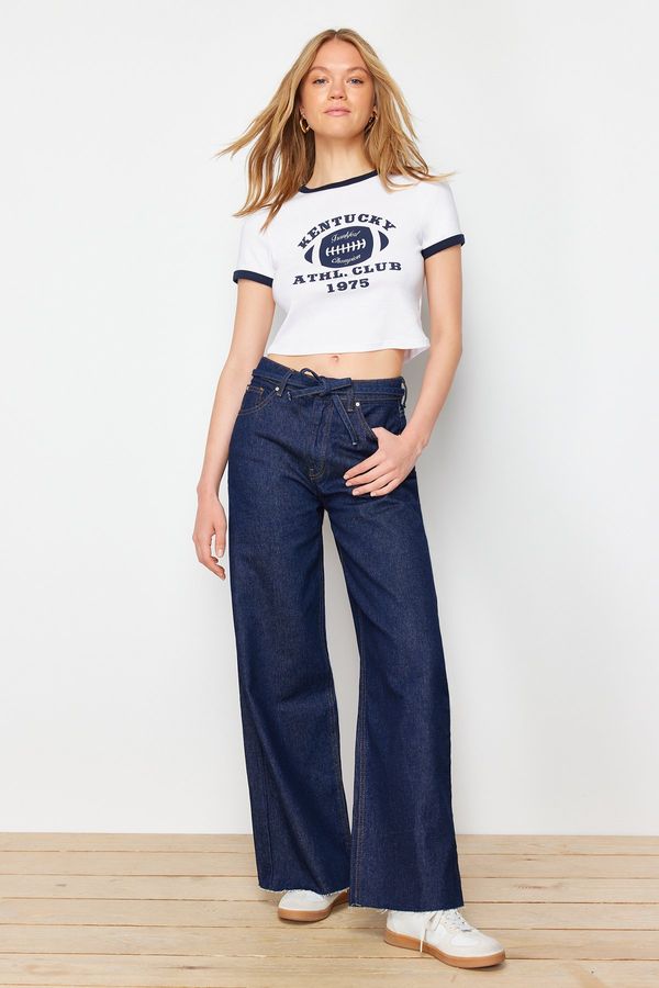 Trendyol Trendyol Dark Blue More Sustainable High Waist Wide Leg Jeans with Waist Detail