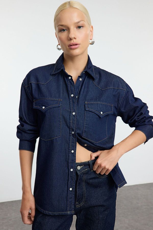 Trendyol Trendyol Dark Blue Oversize Denim Shirt