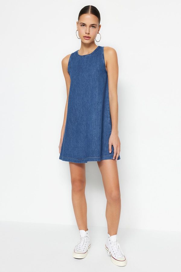 Trendyol Trendyol Dark Blue Pleated Denim Dress