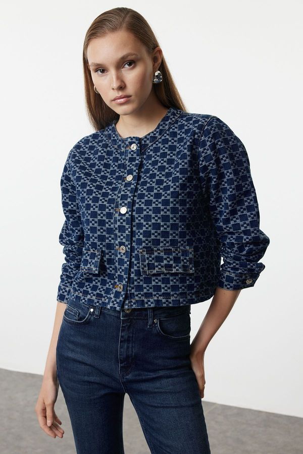 Trendyol Trendyol Dark Blue Pocket Detailed Oversize Denim Jacket