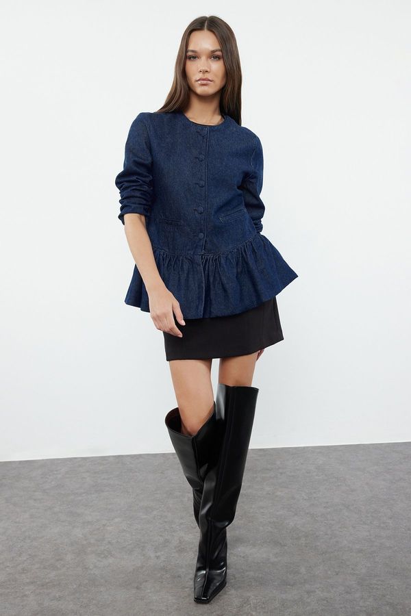 Trendyol Trendyol Dark Blue Regular Denim Jacket with Ruffle Skirt