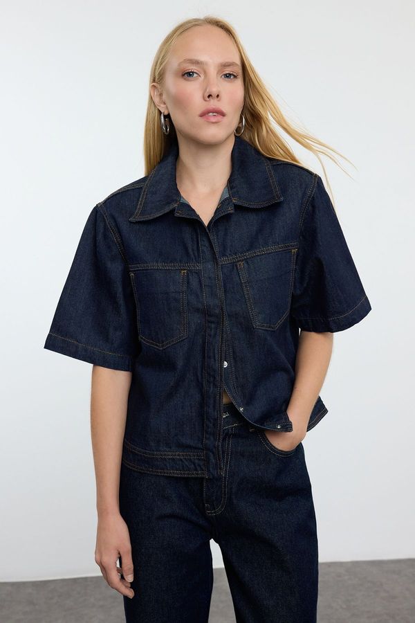 Trendyol Trendyol Dark Blue Short Sleeve Denim Shirt