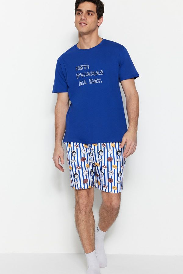Trendyol Trendyol Dark Blue Unisex Regular Fit Printed Pajamas Set