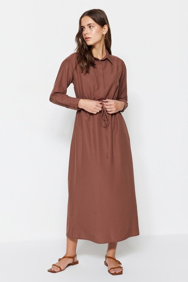 Trendyol Trendyol Dark Brown Cotton Woven Dress with Smocked Waist