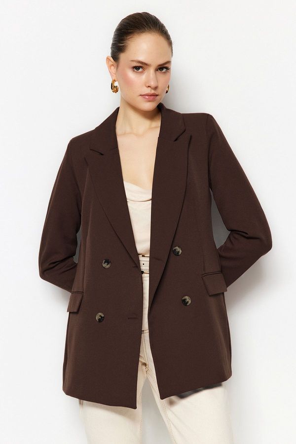 Trendyol Trendyol Dark Brown Lined Double Breasted Blazer Jacket