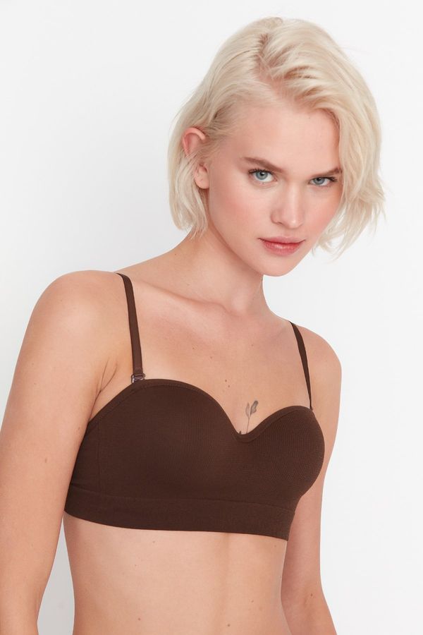 Trendyol Trendyol Dark Brown Seamless/Seamless Coated Detachable Strapless Knitted Bra with Strap