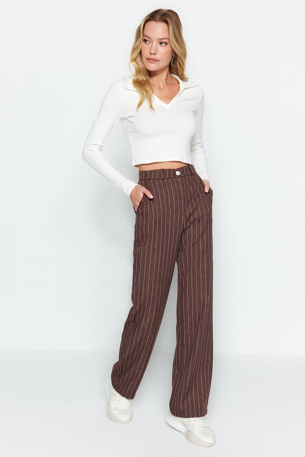 Trendyol Trendyol Dark Brown Wide Leg/Wide Leg Woven Striped Trousers