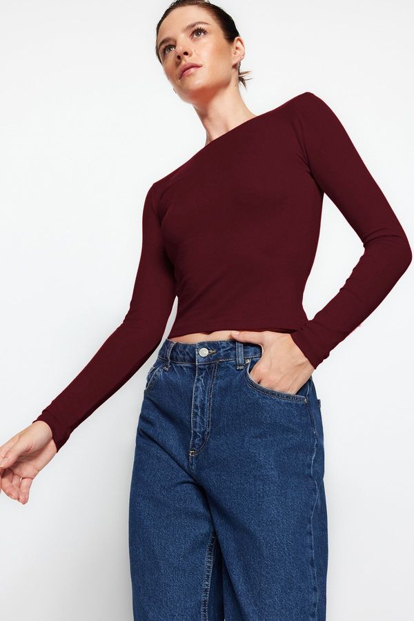 Trendyol Trendyol Dark Burgundy Cotton Backless Fitted/Fits Body Stretch Knitted Blouse