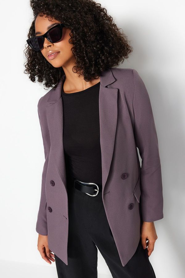 Trendyol Trendyol Dark Gray Regular Lined Double Breasted Closure Woven Blazer Jacket