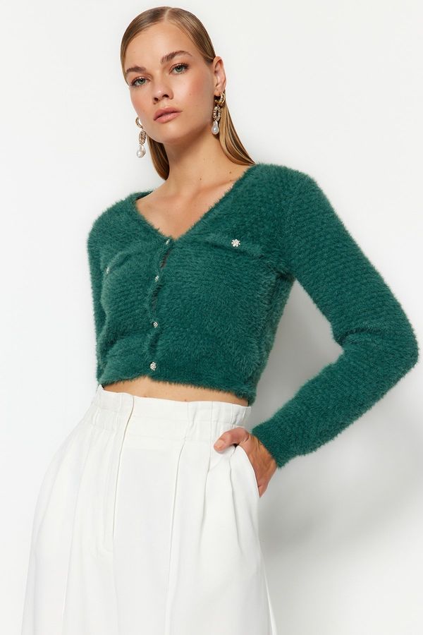 Trendyol Trendyol Dark Green Feather Knitwear Cardigan