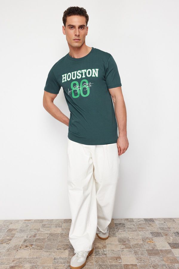 Trendyol Trendyol Dark Green Houston Printed Regular Cut T-shirt