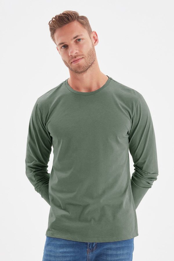 Trendyol Trendyol Dark Green Regular Cut Long Sleeve 100% Cotton T-Shirt