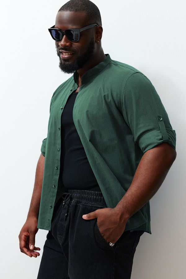 Trendyol Trendyol Dark Green Regular Fit Comfortable Collar Basic Plus Size Shirt