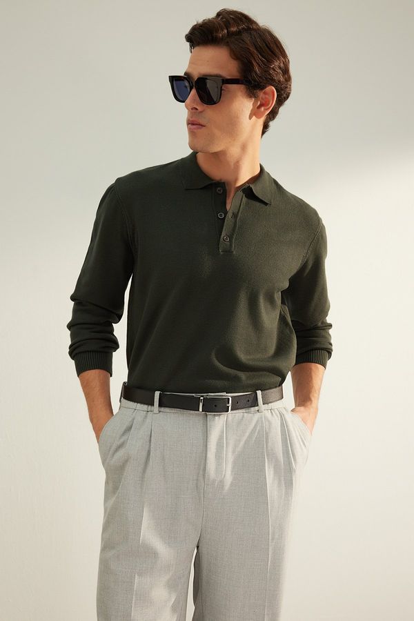 Trendyol Trendyol Dark Green Regular Fit Polo Neck Limited Edition Basic Knitwear Sweater