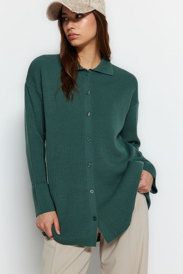 Trendyol Trendyol Dark Green Rib Knitwear Cardigan