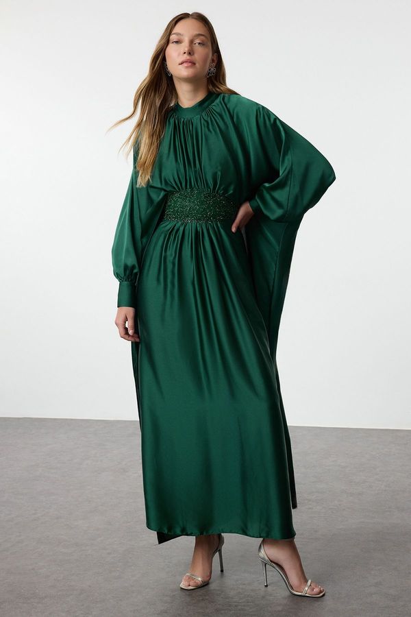 Trendyol Trendyol Dark Green Satin Woven Stone Detailed Evening Dress