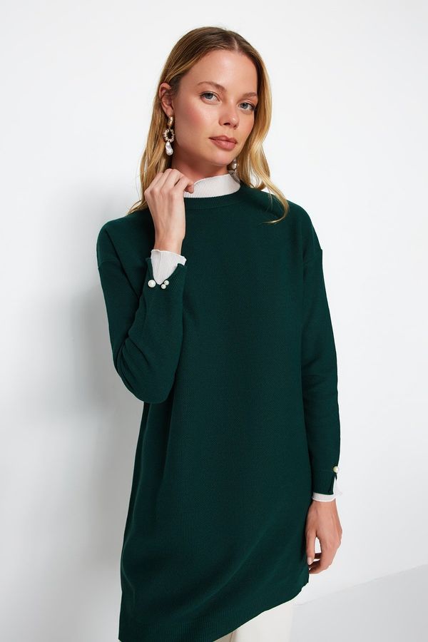 Trendyol Trendyol Dark Green Sleeves Pearl Detailed Knitwear Sweater