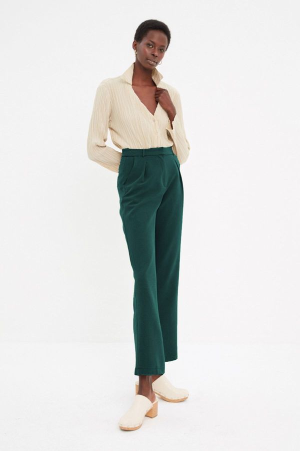 Trendyol Trendyol Dark Green Straight/Straight Cut Pleated Trousers