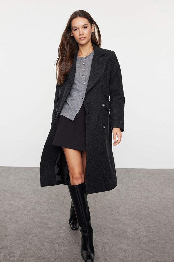 Trendyol Trendyol Dark Grey Regular Pocket Detailed Wool Long Coat