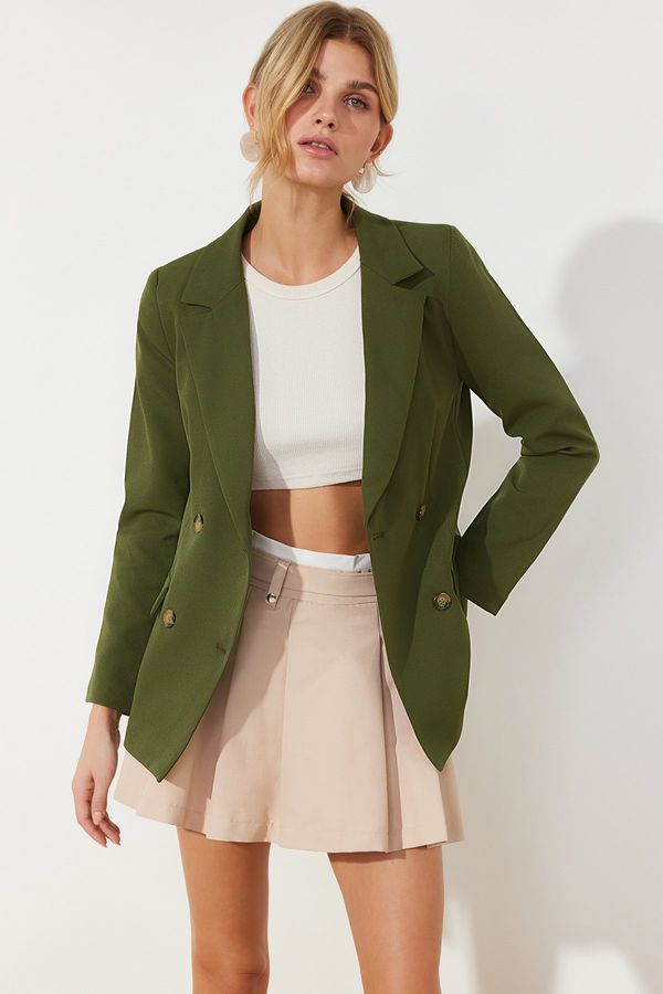 Trendyol Trendyol Dark Khaki Regular Lined Double Breasted Closure Woven Blazer Jacket