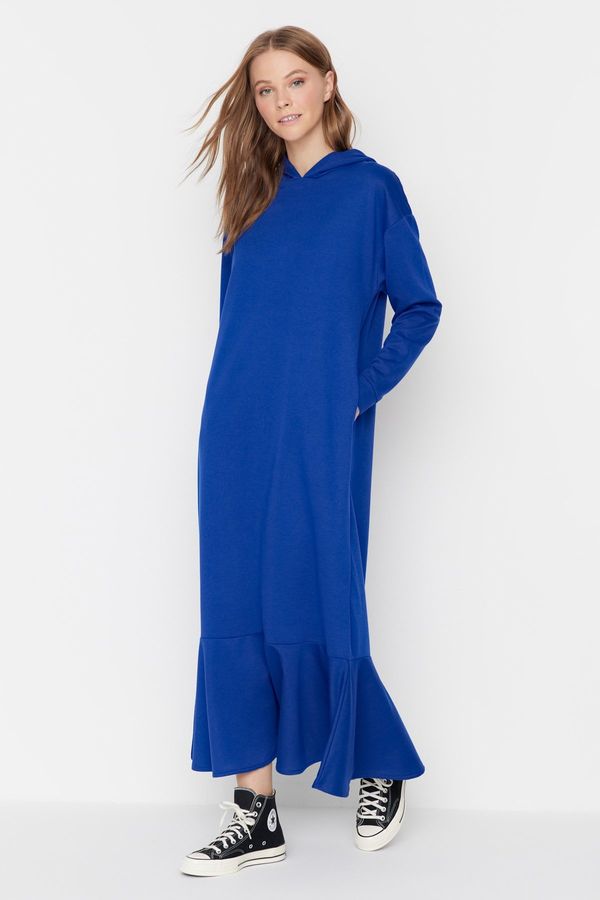 Trendyol Trendyol Dark Navy Blue Hooded Knitted Sweat Dress