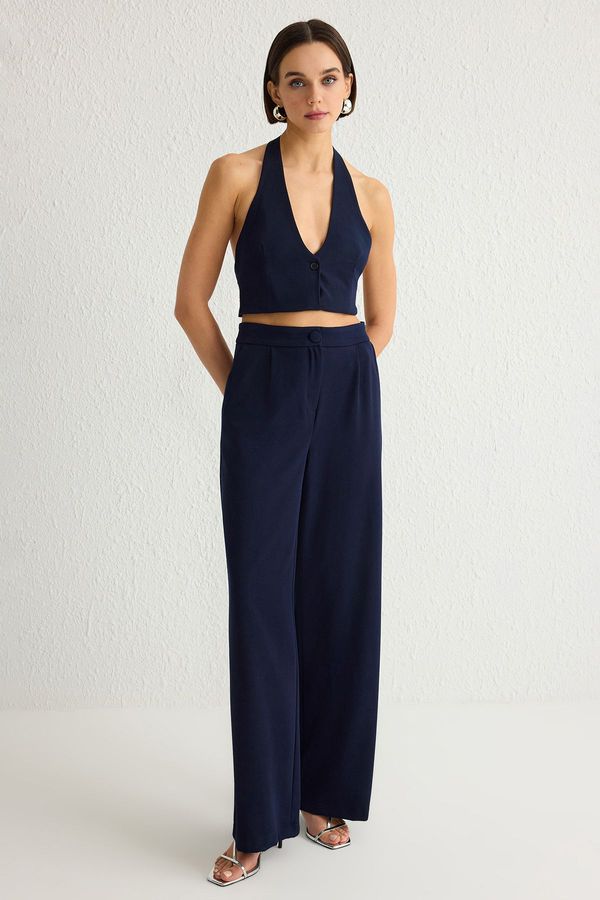 Trendyol Trendyol Dark Navy Blue Wide Leg/Wide Pleated Woven Trousers