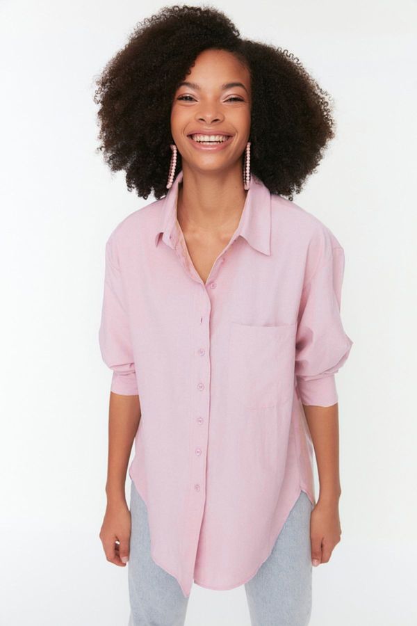 Trendyol Trendyol Dark Pink Single Pocket Boyfriend/Wide Fit Cotton Woven Shirt