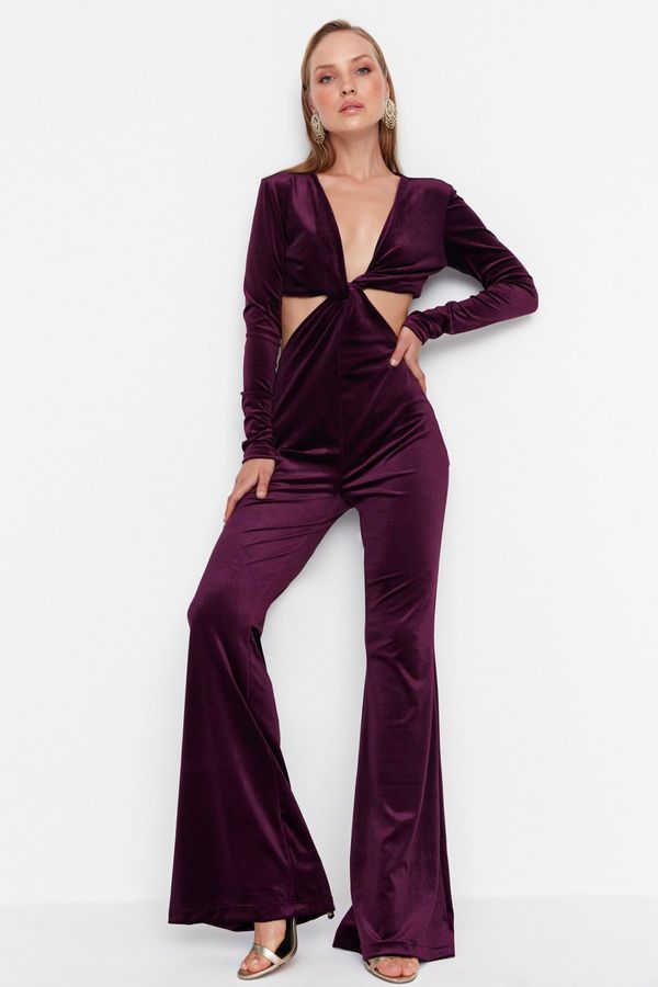 Trendyol Trendyol Dark Purple Velvet Jumpsuit