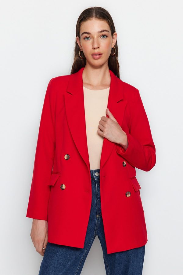 Trendyol Trendyol Dark Red Oversize Lined Double Breasted Closure Woven Blazer Jacket